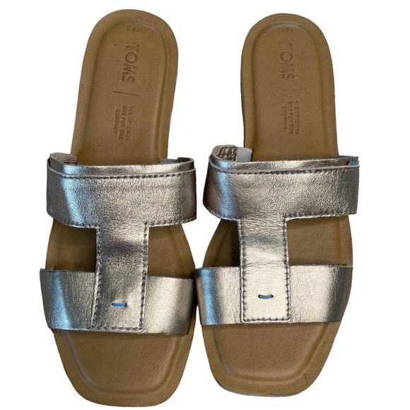Toms Leather Slide Sandal in platinum H-shaped band 8.5 - Picture 3 of 15